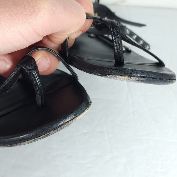 Saint Laurent Women's US8,5 EU39 Black Leather Studded Fringe Gladiator Sandals - Picture 14 of 16